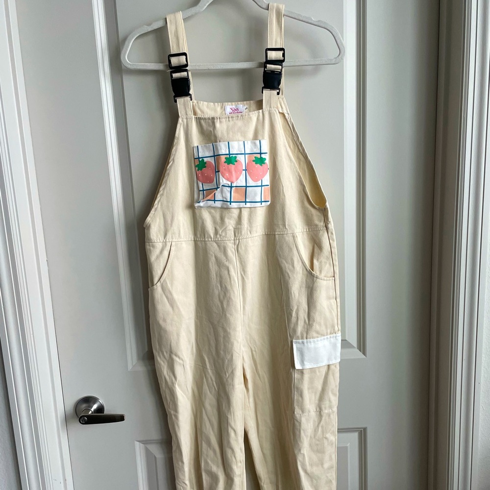 Strawberry Beige Overalls Jumpsuit Kawaii Cottagecore
